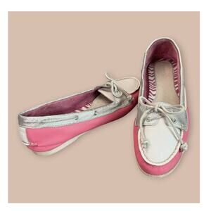 Sperry Top Sider Women Size 10M Leather Loafer Flat Boat Shoes Pink Silver White